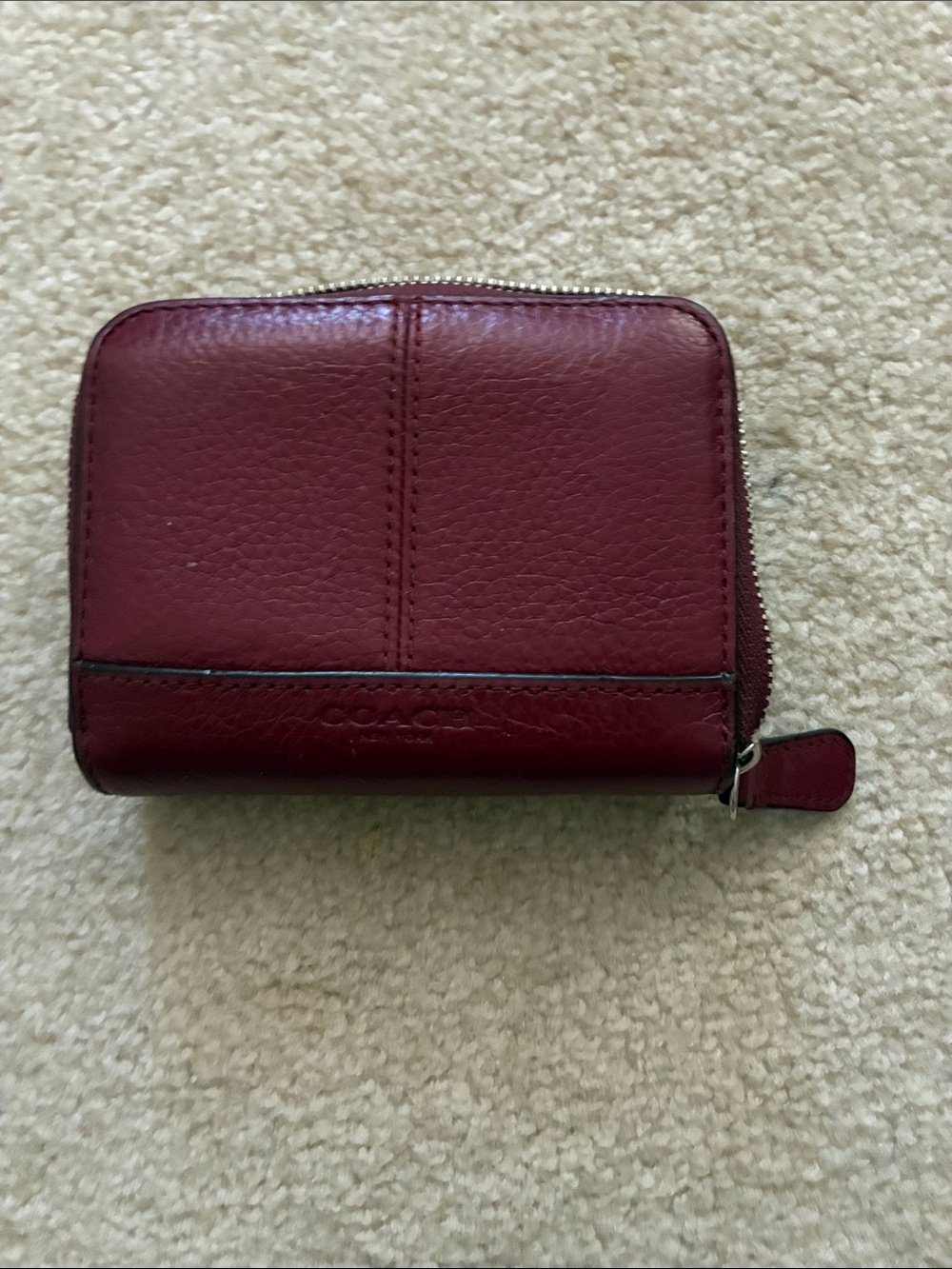 Coach Burgundy Pebbled Leather Zip Around Wallet